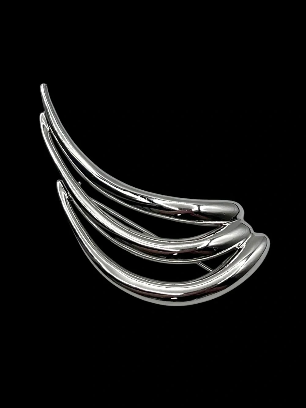 Vintage Modernist Silver Tone Swoosh Triple Bar Wave Brooch Pin